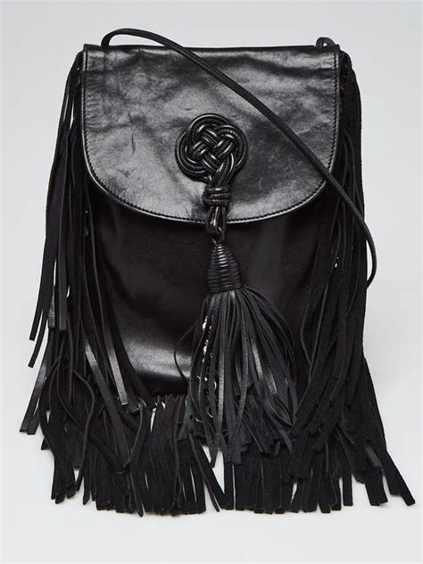 Yves Saint Laurent Black Leather Knotted Fringe Anita 